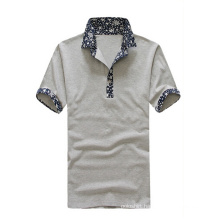 100 Polyester Wholesale Light Grey Printed Collar Polo for Men